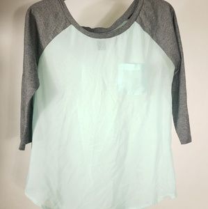Women. Sheer. Light blue& gray. 3/4 sleeve. Top.